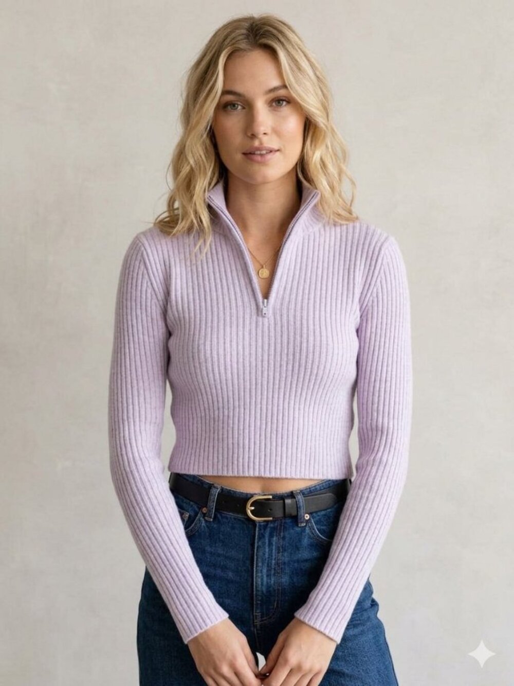 Aerie cropped quarter zip lilac sweater soft fabric